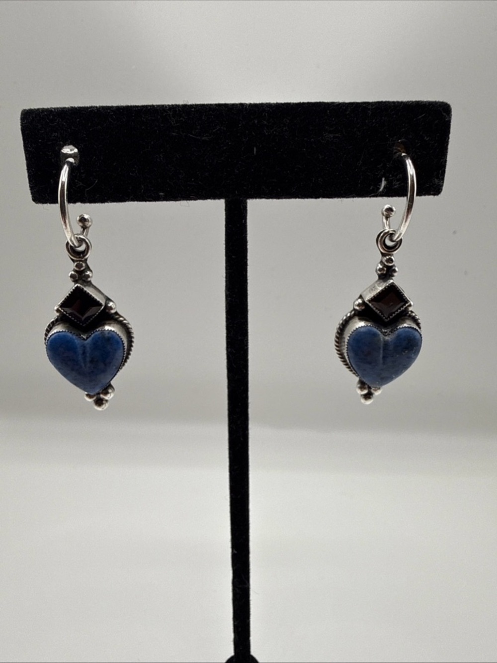Don Lucas Blue Lapis 925 Sterling Silver Heart Dangle Earrings